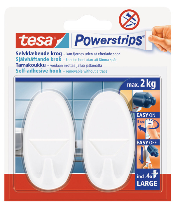 tesa® Powerstrips Kroge Oval Large 2 kg - 2 stk.